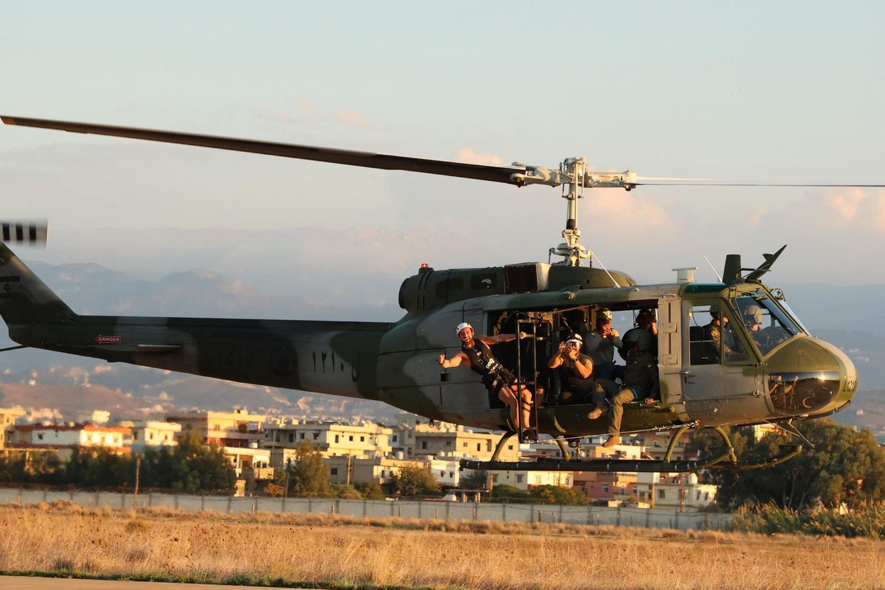 Helicopter in flight during Samer Madi's record challenge